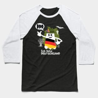 BOO GHOST with a German flag "I love Germany" - cute Halloween Baseball T-Shirt